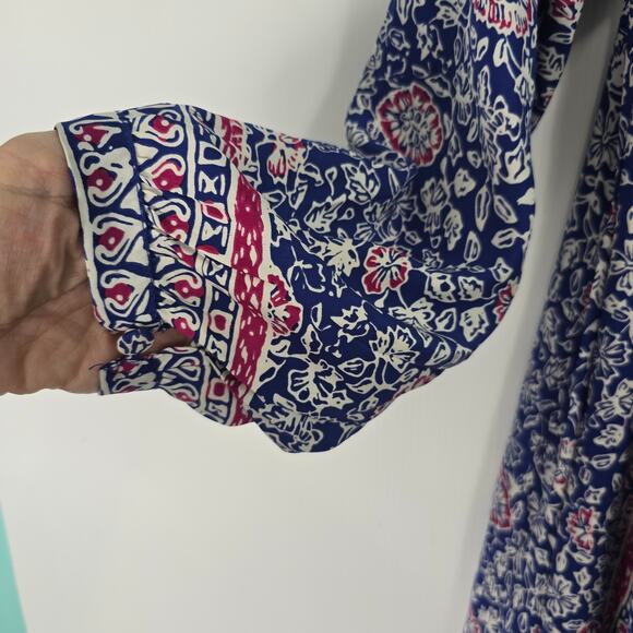 Natalie Martin Fiore Silk Maxi Dress XS Blue White Pelicano Floral Print Boho - Picture 8 of 11